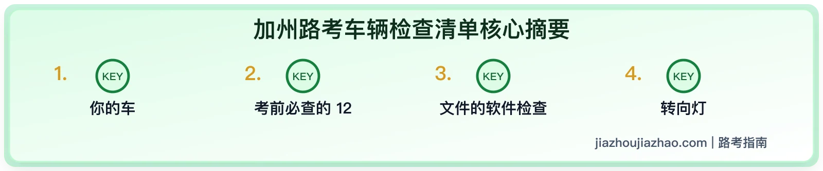 加州路考车辆检查清单:灯光、保险、注册和安全设备