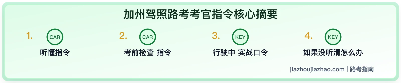 加州路考考官指令:常见英文口令和对应操作